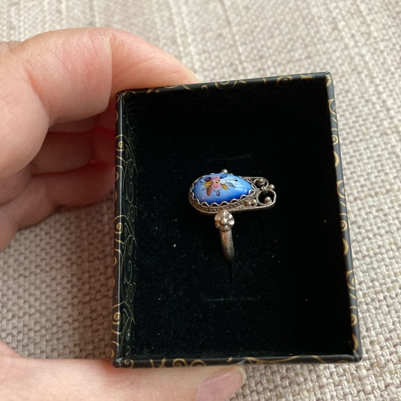 Russian vintage fligree hand painted on porcelain-finift enamel-ring, size 7-7,5 - Picture 3 of 11